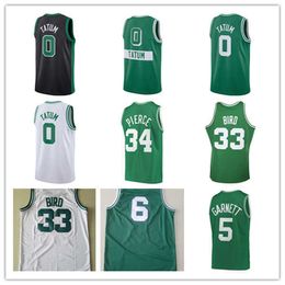 2022 Jerseys Basketball Jayson Tatum 0 Bird 33 Kevin Garnett 5 Paul Pierce 34 Jersey Green White Black City 75th Men Stitched Jersey S-XXL