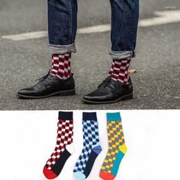 Men's Socks Fashion Harajuku Style Unisex Street Cotton Hip Hop Skateboard Men Fun Plaid Checkerboard Pattern