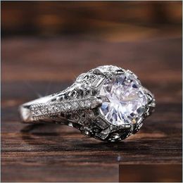 Wedding Rings Wedding Rings Exquisite Women Engagement Fingerring Brilliant Round Shaped Zirconia Jewelry Hollowout Design Accessori Dhyoo