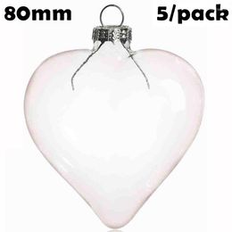 Party Decoration Promotion - DIY Paintable Transparent Clear Christmas Ornament 80 70mm Glass Heart 5/Pack