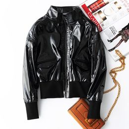 Women's Leather Streetwear Sheepskin Coat Female Fashion Moto Biker Punk Natural Genuine Jacket Women Real Coats Hiver 1801