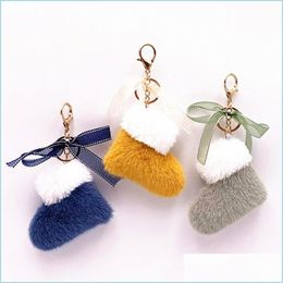 Keychains Lanyards Fashion Jewellery Plush Christmas Boots Keychains Cute Dolls With Bow For Girls Bag Decorations 10 Colours Drop De Dhsca