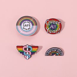 beautiful Pins Creative rainbow wings Double snake enamel pin lapel personal badge brooch round letter style friend couple gift accessories fun