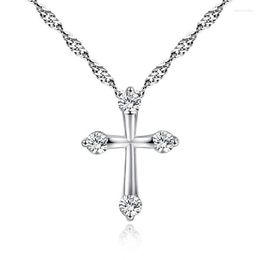 Pendant Necklaces Simple Cubic Zirconia Silver Color Cross Fashion Cute Necklace Women Prayer Jewelry