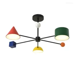 Chandeliers Arrival Colourful Children Room Ceiling Pendant Led Light Nordic Creative Toy Brick Macaron Dimming 30W