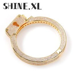 18K Gold Plated Cuff Bangle Iced Out Zircon Handcuff Bracelets for Mens Hip Hop Jewelry Gift283W