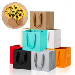 Gift Wrap 1pc Square Kraft Paper Bag With Handles Wedding Party Candy Flowers Shopping Clothes Packaging Portable Multifunction Bags