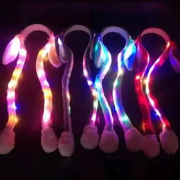 Light Up Headband Party Favors Led Jump Bunny Ear Hair HoopPlush Animal Move Headdress Halloween Easter Costume Props RRA214