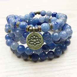 SN1165 High Quality Design Women's Mala Beads Bracelet Trendy Yogi Necklace Lotus Blue Aventurine Quartz Bracelet 299w