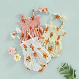 Rompers Newborn Baby Girl Romper Headband Outfits Sleeveless Floral Print Elastic Chest Jumpsuit Bodysuit Hair Band Clothing J220922