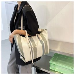Evening Bags 2022 Spring Autum Simple Retro Handbag Striped Canvas For Women Casual Literature And Art Large-Capacity Shoulder