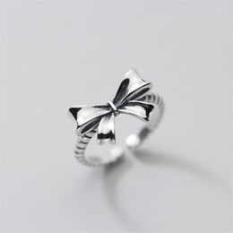 Wedding Rings Creative Cute Bow Knot Vintage Silver Colour Adjustable Finger For Women Dainty Korean Jewellery Gifts