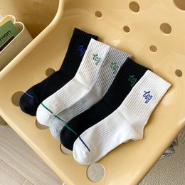 Socks Solid color trend embroidery men's sports socks Cotton high rubber band running