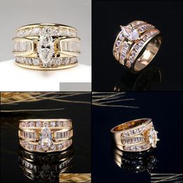 Wedding Rings Wedding Rings Wide Finger Statement For Women Inlay Fl Shiny Cz Crystals Rose Gold Engagement Female Anel Party Giftsw Dh1Df
