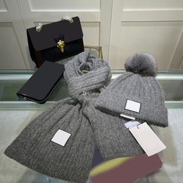 Trendy Cashmere Hats Scarves Pom Ball Beanies Rabbit Hair Knitted Hat Winter Thick Warm Sports Scarf Set