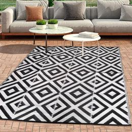 Carpets Outdoor Moistureproof Camping Mat 5x8ft Black And White Geometric Easy Clean Patio Rug Comfortable Living Room Woven Carpet