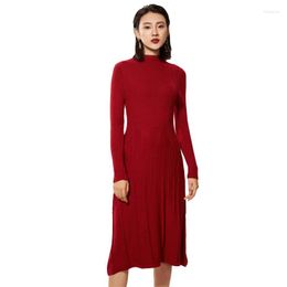 Women's Sweaters Women Dress 2022 Autumn Winter Cashmere Blending Crew Neck Casual Long Soft Femme Fit And Flare Midi Dresses Vestidos