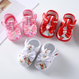 First Walkers 2022 Infant Toddler Shoes Summer Baby Girl Cute Bow Floral Print Breathable Princess Soft Sole Flat Anti-Slip Sandals