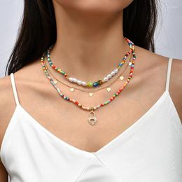 Pendant Necklaces 3 Pcs/Set Bohemian Female Handmade Beaded Multicolor Glass Beads For Women Gold Color Chain Heart Pendants Necklace