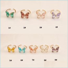 Cluster Rings Butterfly Ring Purple Fashion Temperament Sweet Romantic Female Jewellery Girl Wedding Gift 9 Colours Drop Delivery 2022 Dhhry