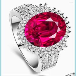 Wedding Rings Wedding Rings Yayi Fashion Womens Jewellery Ring Red Zircon Cz Sier Colour Engagement Party Gift Drop Delivery 2022 Dhmwl