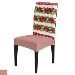 Chair Covers Christmas Flower Snowflake Pine Berry Cover Dining Spandex Stretch Seat Home Office Decoration Desk Case Set
