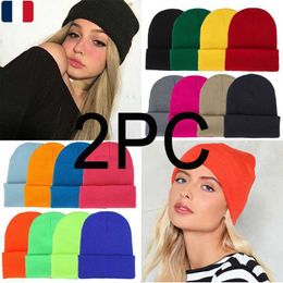 Beanie/Skull Caps 2pc Winter Hats for Unisex New Beanies Knitted Solid Cute Hat Lady Autumn Female Beanie Caps Warmer Bonnet Men Casual Cap T221020