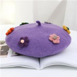 Berets Children's Beret Hats Girls Baby Hat Autumn And Winter Warm Woollen Pumpkin Painter Cap Thick Cold