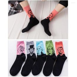 Men's Socks 2022 Fashion Men's Cotton Funny Personality Art Oil Painting Head Stockings Harajuku Tide Brand Men