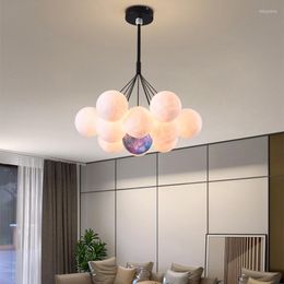 Chandeliers Children Chandelier Lights For Bedroom Living Room Decorative Lighting 3D Printing Moon Lampshade Modern Bubble Pendant Lamps