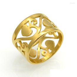Wedding Rings Wedding Rings Brand Classic Fashion Gold Color Hollow Vines Heart Ring Jewelry Romantic For Womenwedding Brit22 Drop D Dh8Yp