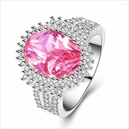 Wedding Rings Wedding Rings Yayi Fashion Womens Jewellery Ring Pink Zircon Cz Sier Colour Engagement Party Gift Drop Delivery 2022 Dhql7