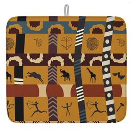 Table Mats African Style Dish Drying Mat For Kitchen Counter Sink Quick Drain Fashion Printed Home Placemat