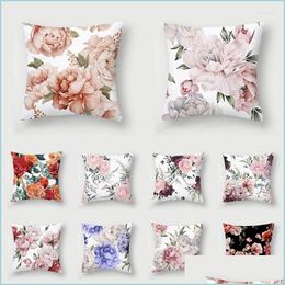 Pillow Case Pillow Case Rose Print Series Flower Pattern Cushion Er 45X45Cm Square Polyester Pillowcase Sofa Home Decor Double Sided Dhfmr