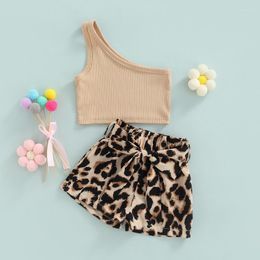 Clothing Sets 2pcs Summer Toddler Baby Girls Clothes Set Fashion Oblique Shoulder Ribbed Knit Tank Tops Leopard Shorts Outfits For Infant