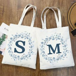 Gift Wrap Personalized Floral Alphabet Printed Canvas Tote Shopping Bag Custom Bridesmaid Bride Maid Of Honor Wedding Gifts