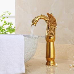 Bathroom Sink Faucets Luxury Quality European Style Gold Faucet Heightened Antique Swan Vintage Brass J16941