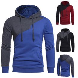 Men's Hoodies Sweatshirt Long Contrast Men's Stitching Colour Sleeved Top Lace-up Ribbed & Sweatshirts