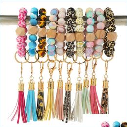 Keychains Lanyards Handmade Stretched Sile Beads Bangle Keychains Tassel Wristlet Bracelet Keyrings 10 Styles Drop Delivery 2021 F Dhbfi