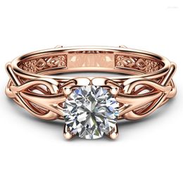 Wedding Rings Cute Rose Gold Color Engagement For Women With Heart Pattern Twig Sides Classic Solitaire Wholesale