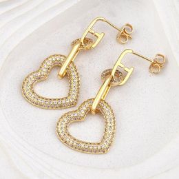 Dangle Earrings AIBEF High Quality Women CZ ZirconDrop Fashion Copper Gold Sliver Hollow Heart Pendant Ear Accessories For Gift