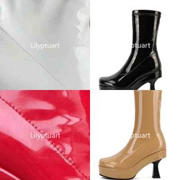 Boots Woman Shoes High Heels Sexy Platform Mid Calf Boots Autumn New Fashion Thick Heel Patent Leather Short Boots Size41 220913