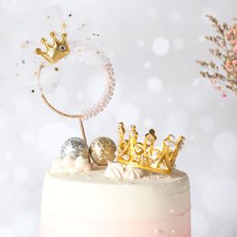 Festive Supplies Gold Happy Birthday Cake Topper Metal Crown Pearl Wedding Cupcake For Kids Girls Party Decorations