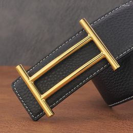 Belts High Quality 3.8cm Wide Copper Slide Buckle Belt Men's Designer Full Grain Leather Luxury Black Brand Fashion