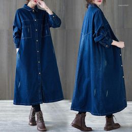 Women's Jackets 2022 Spring Autumn Loose Single Breasted Denim Trench Coat Women Vintage Solid Long Windbreaker Female Streetwear Outerwear