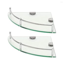 Bath Accessory Set Bathroom Shelves 2-Tier Glass Corner Shelf Wall Mounted Tempered For Storing Shower Gel/Soap-C