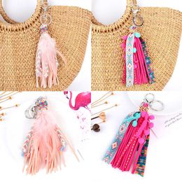 Keychains Boho Leather Fringed Dreamcatcher Pompons Handbag Accessorise Bag Or Car Charm key Ring Jewellery Gift K4565 G221026