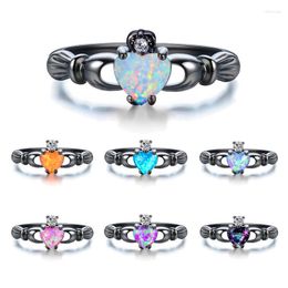 Wedding Rings Charm Female White Blue Pink Opal Ring Vintage Black Gold For Women Punk Crystal Love Heart Engagement Jewelry