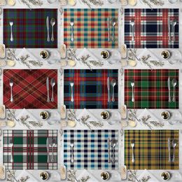 Table Mats Scottish Plaid Cotton Linen Kitchen Placemat Colourful Lattice Heat Insulation Dining Mat 42x32cm Pad Home Decor