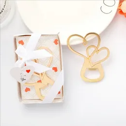 50PCS Romantic Wedding Favours Gold LOVE Double Heart Bottle Opener Party Presents Solid Beer Openers Bridal Shower Favour